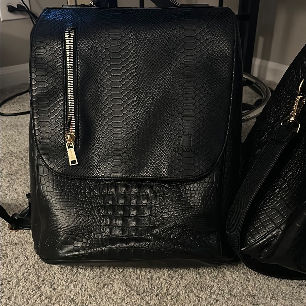 Elegant Black Textured Women's Backpack